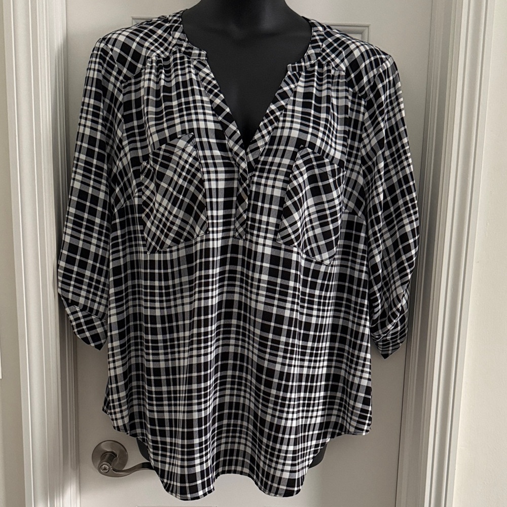 Torrid Harper Black & White Plaid Women's Tunic Top